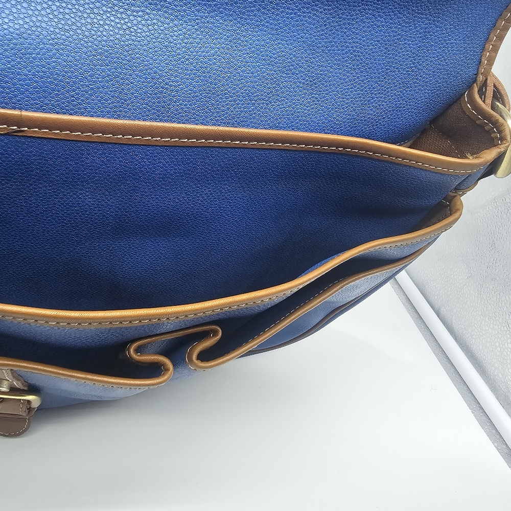LANCEL Vintage Blue Coated Textured Leather Tan Cartable Messenger Crossbody Bag - Picture 16 of 17